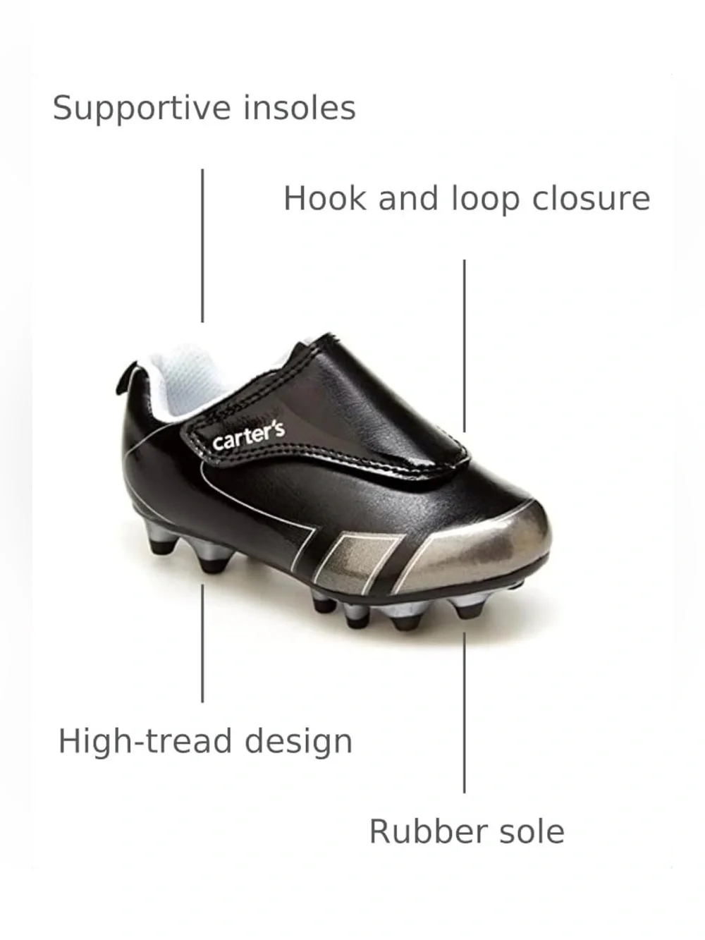 Carter’s black & silver soccer cleats, 8